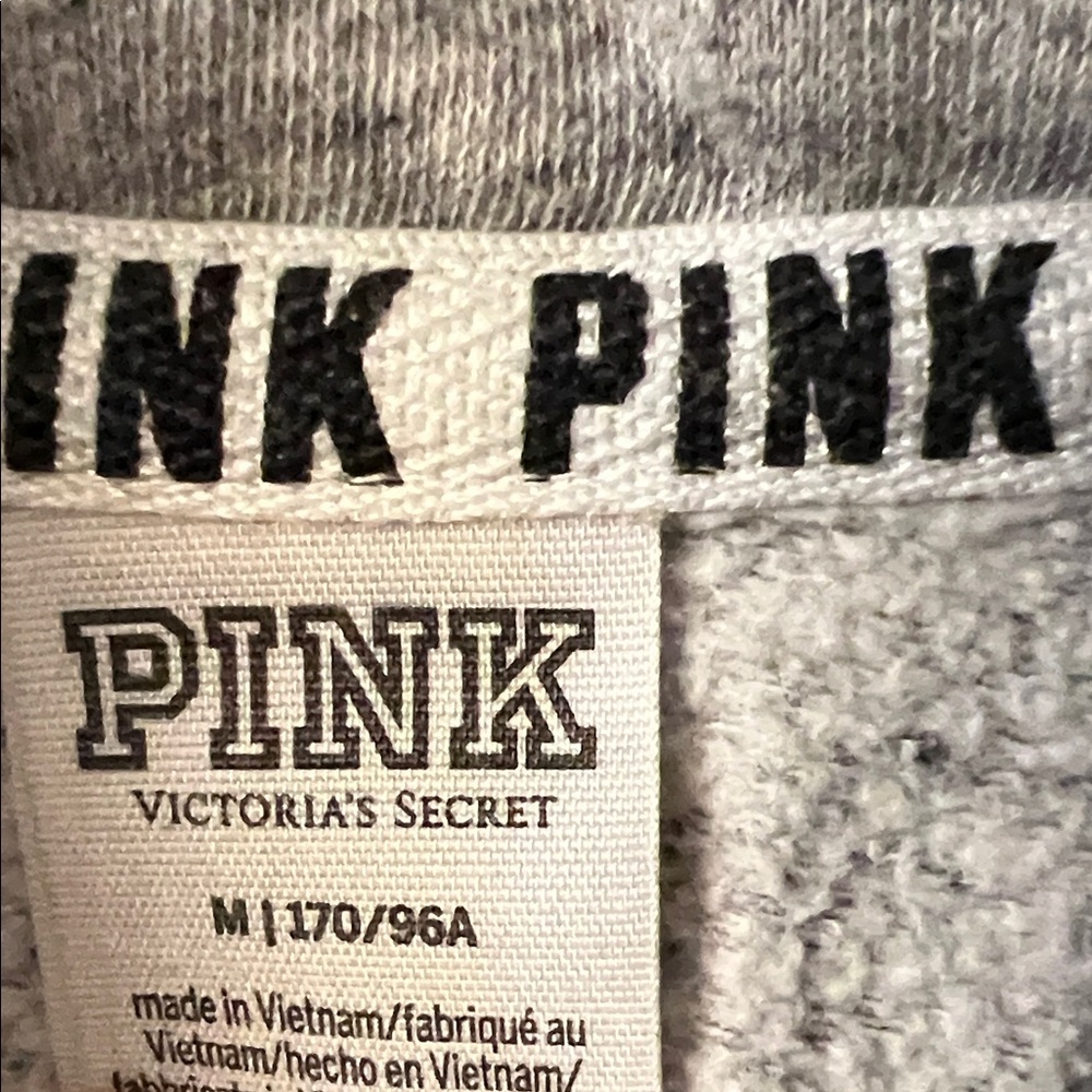 Victoria's Secret Pink Gray Half Zip Pullover Dog Logo PINK on back - Picture 2 of 4